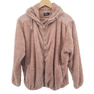 ZYIA Active Fleece Jacket Womens‎ L Pink Full Zip Hoodie Sherpa Cozy